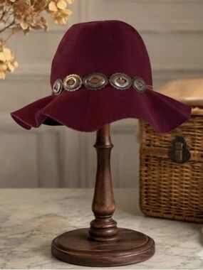 Bad Bones Burgundy Wool Felt Boho Concho Floppy Hat